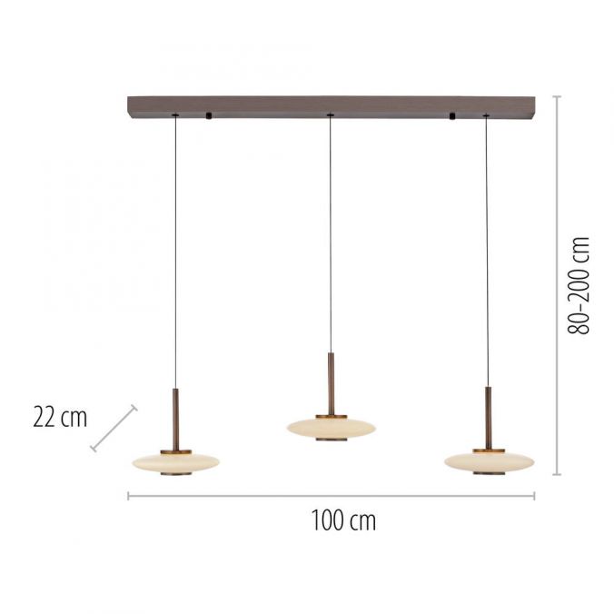 Paul Neuhaus PURE Vitrum 3-delige hanglamp afmeting
