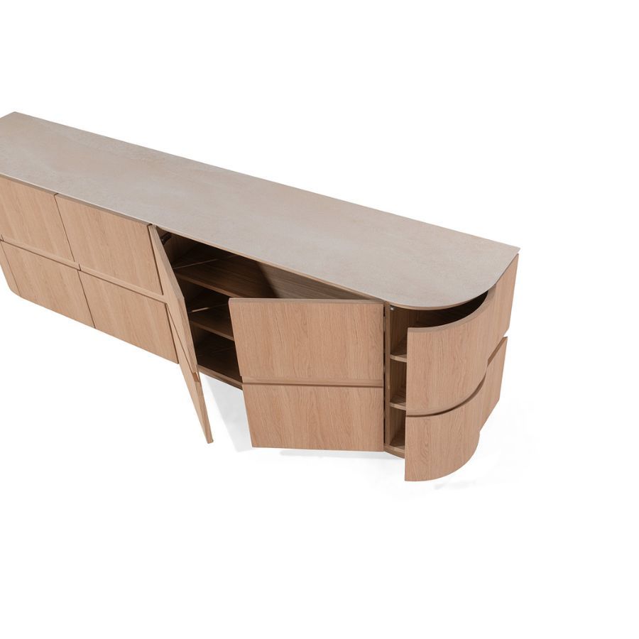 Crest Hana rondlopend dressoir met Travertin blad