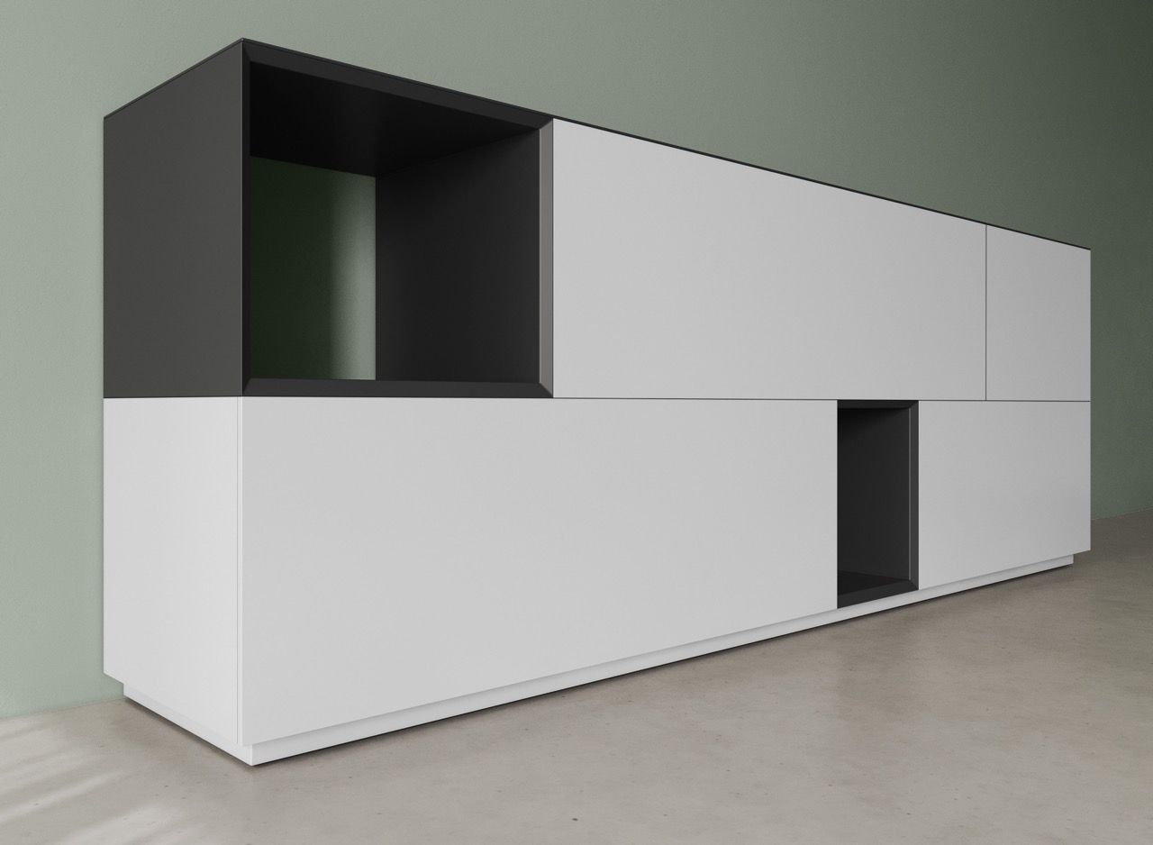 Coesel Capri 2450 dressoir in kleur wit met open vakken in kleur carbon zwart Coesel Capri 2450 dressoir