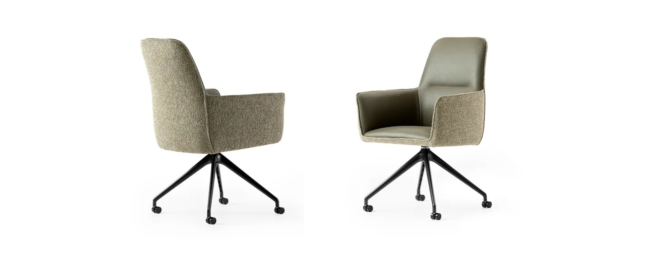 Leolux Gyon Twist eetkamerfauteuil voor en achter aanzicht Leolux Gyon Twist eetkamerfauteuil