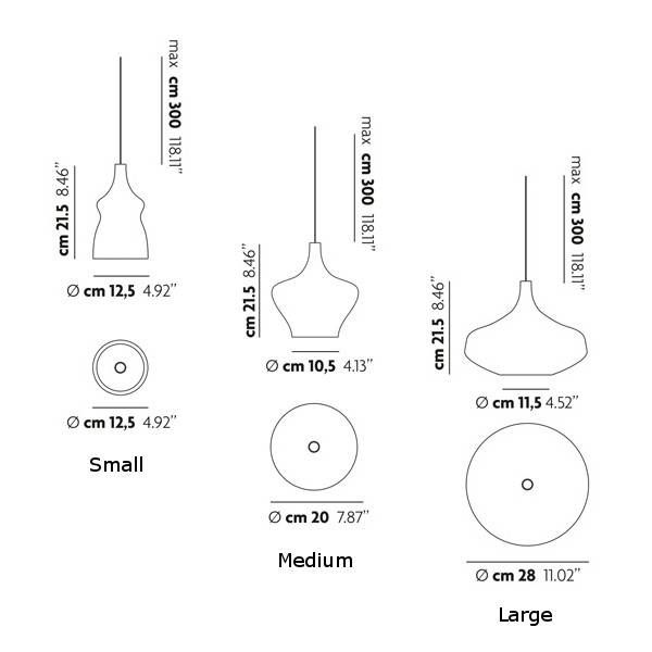 Lodes Nostalgia videlamp afmeting small, medium en large Lodes Nostalgia videlamp afmetingen