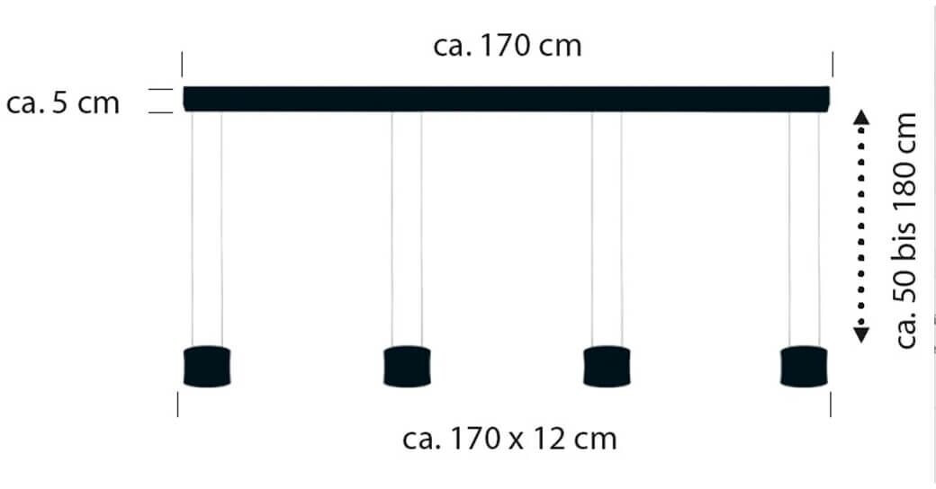 Bankamp Impulse 4-delige hanglamp afmeting