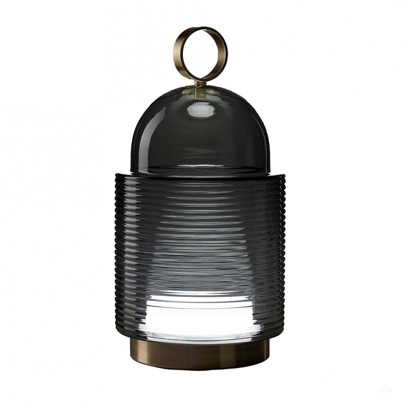 Brokis Dome Nomad tafellamp met glasdecoratie lines zwart Brokis Dome Nomad met glasdecoratie lines