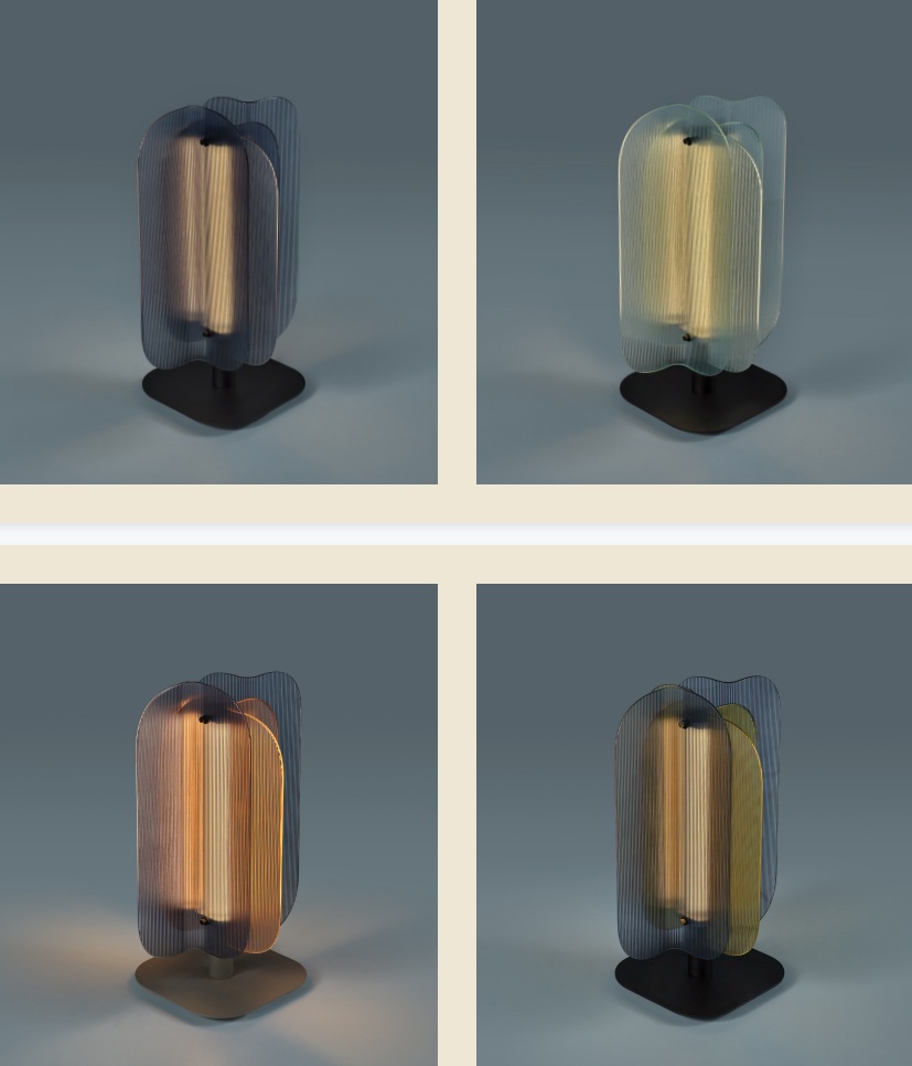 Quasar Fold retro tafellamp in vier verschillende glascombinaties