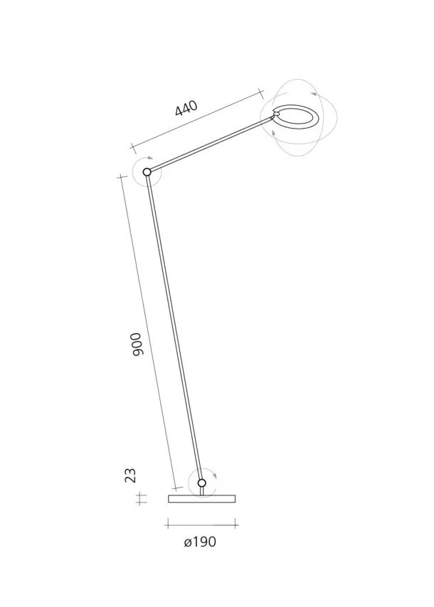 Afmetingen en verstelbare armen van de Baltensweiler PIO S Baltensweiler PIO S leeslamp technische afmetingen