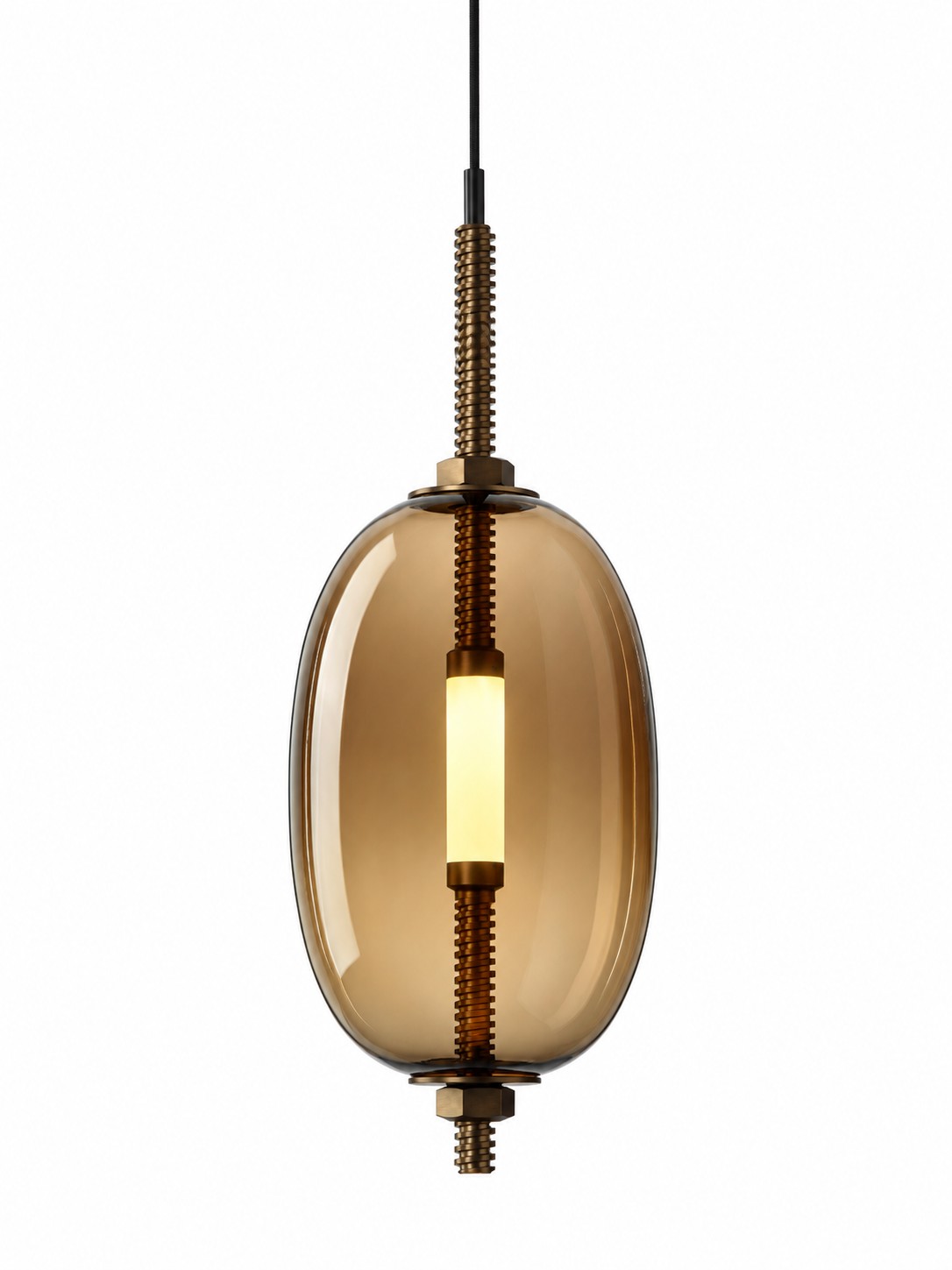 Under Pressure Vertical Little – rookbruin glas Brokis Under Pressure Vertical Little PC1388 hanglamp in transparant rookbruin glas met geborsteld bronzen afwerking