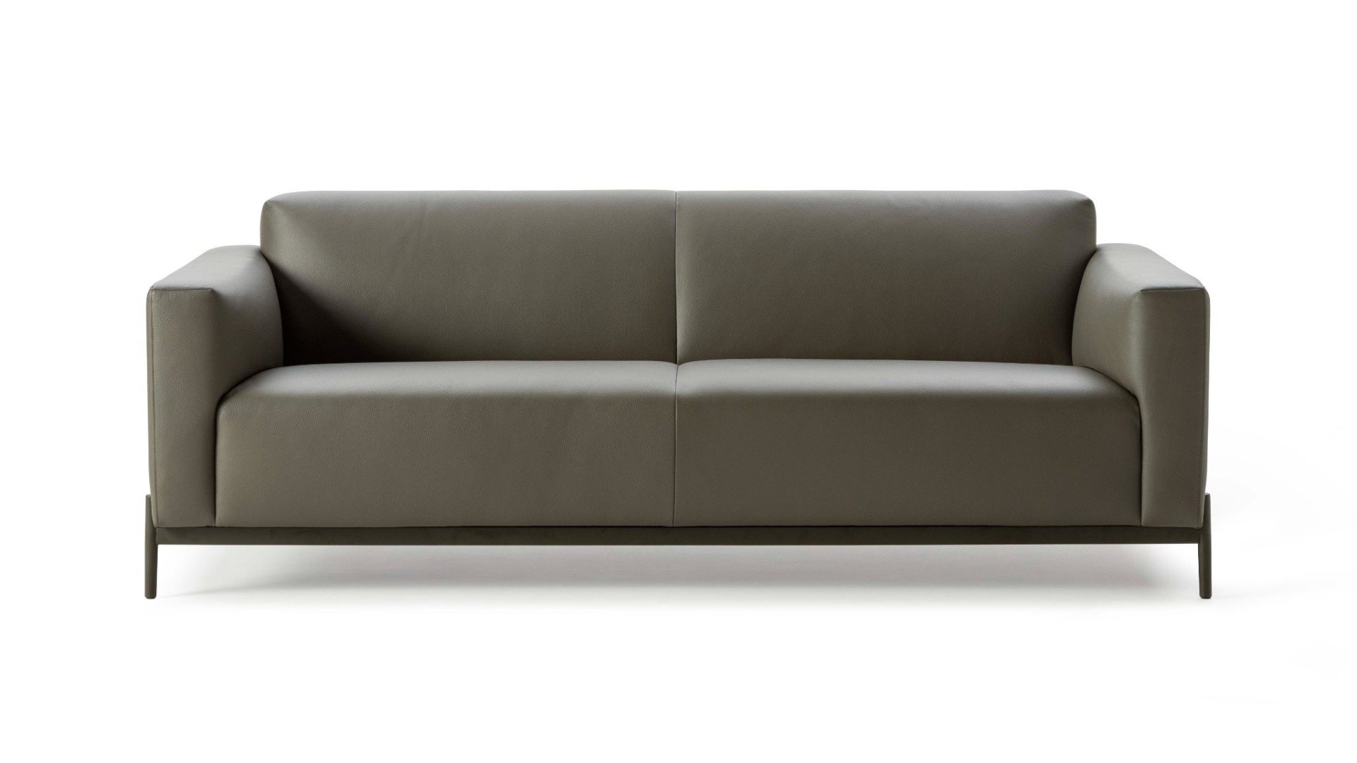 Leolux Arlin design bank in donkergroen leer met zwart metalen frame Leolux Arlin design bank in donkergroen leer met zwart onderstel