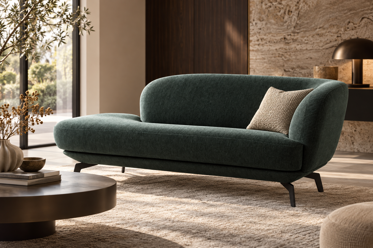 Leolux Flint Divan Large groene divan in luxe woonkamer Leolux Flint Divan Large in luxe woonkamer