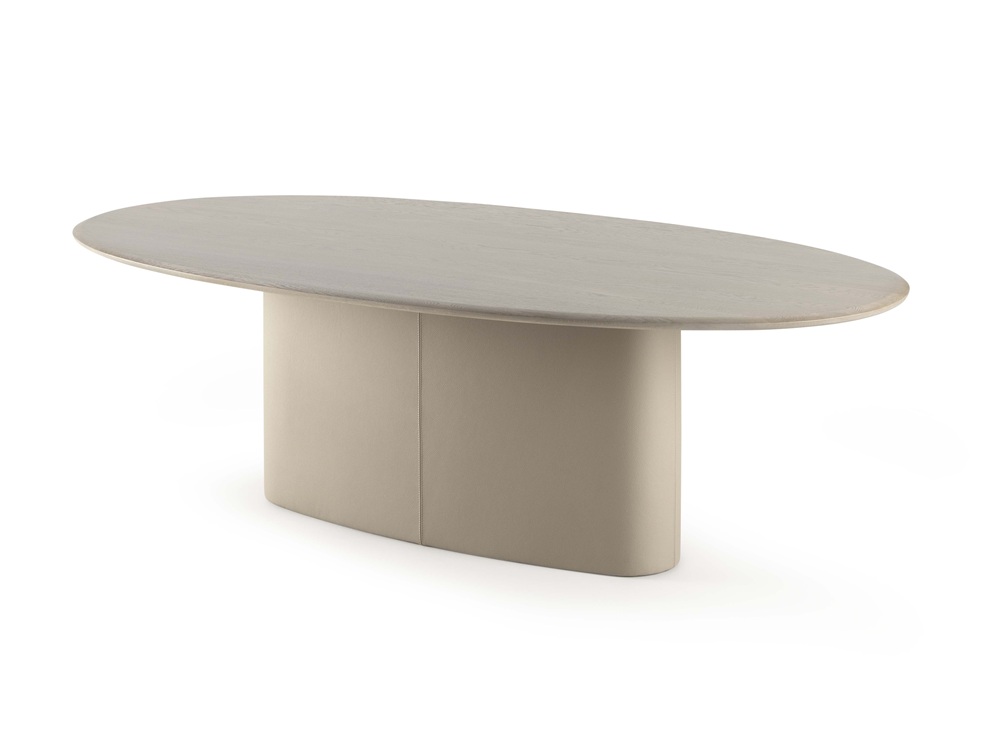 Leolux Tilar eettafel ovaal Leolux Tilar eettafel ovaal met lederen kolom